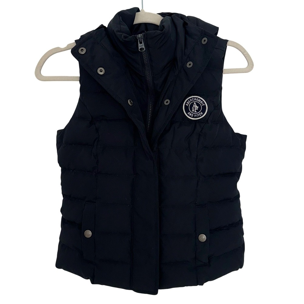 Abercrombie & Fitch Womens Black Quilted Puffer Vest Detachable Hood Small